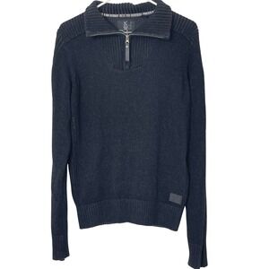 00395 - Projek Raw District Ribbed Neck Sweater Mens Knit 1/4 Zip Pullover BLACK